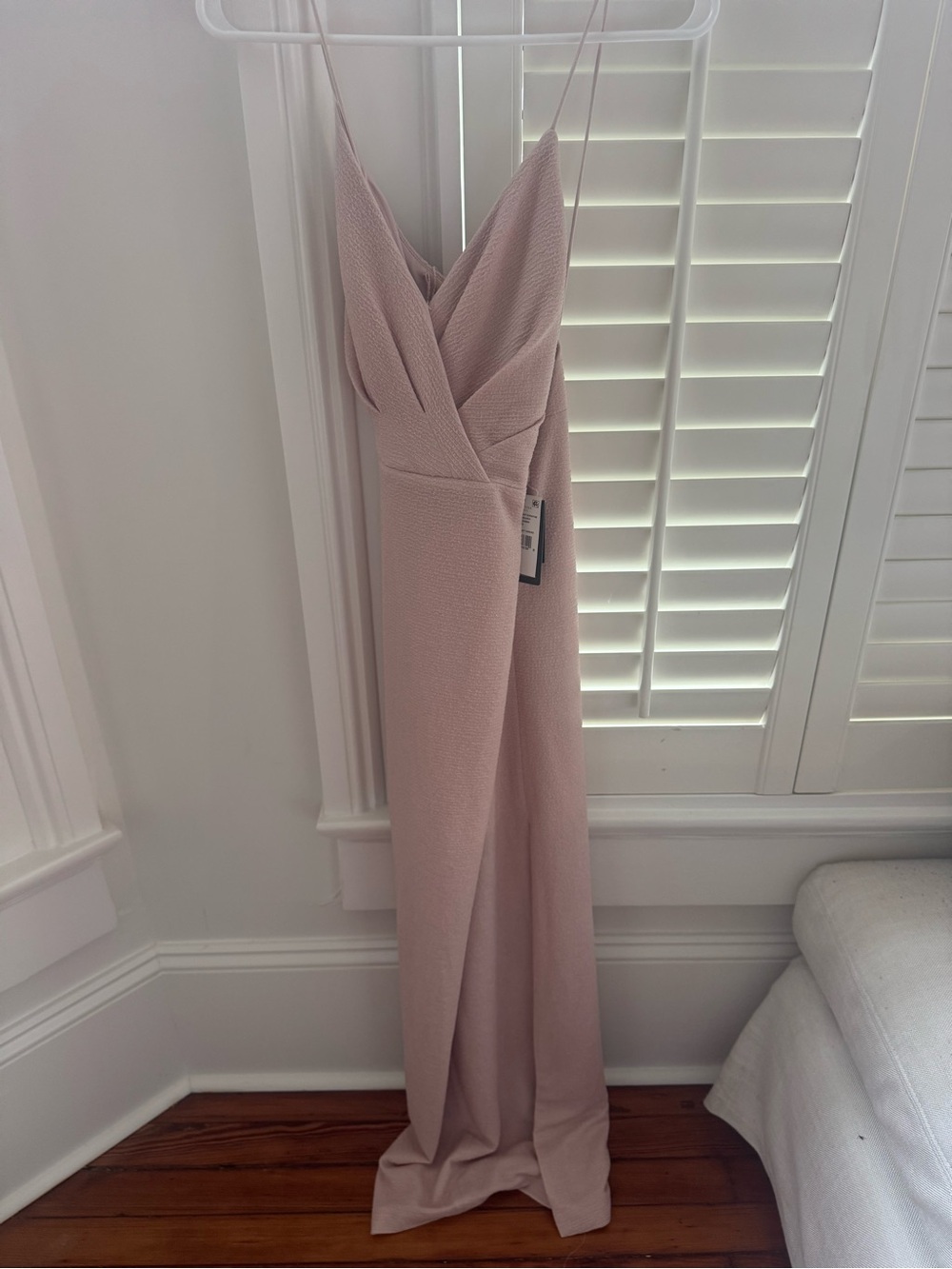 Adrianna Papell Dusty Rose Pink Wrap-Style Spaghetti Strap Gown